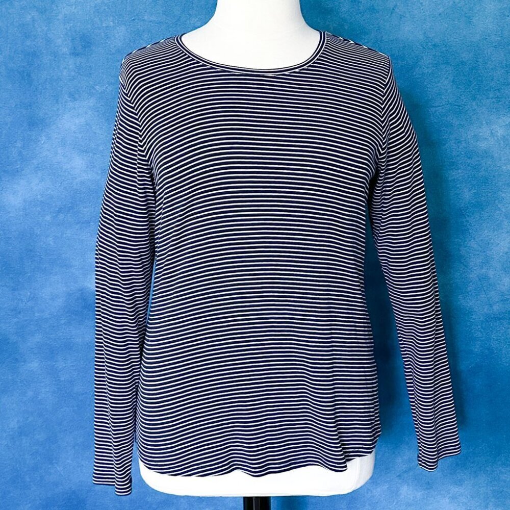 Eddie Bauer Navy Striped Long Sleeve Top, Size XL